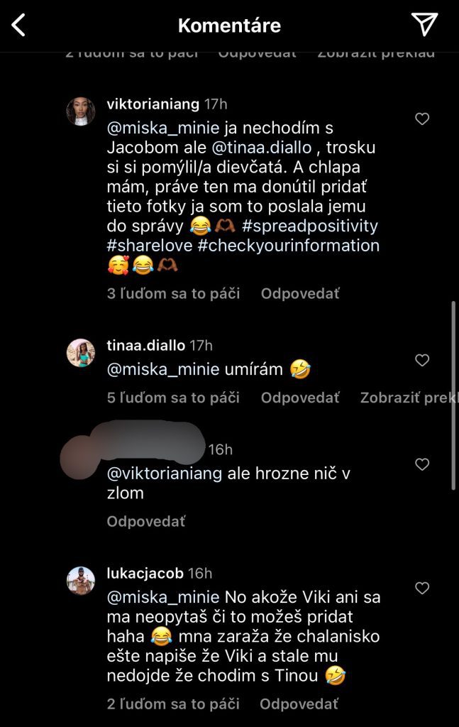 Tinka, Jacob a Aicha sa zapojili do debaty po príspevok.