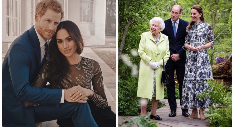 Princ William a Harry s manželkami a Alžbetou