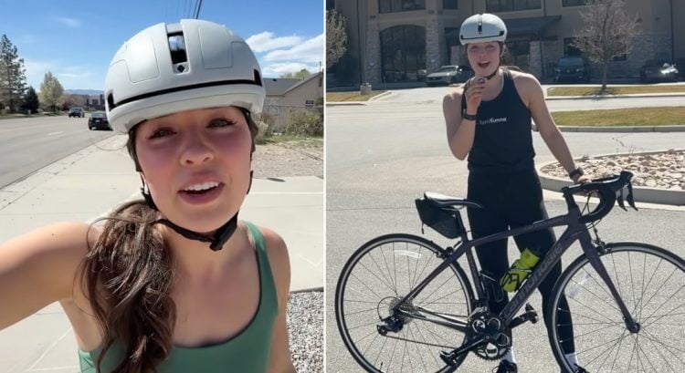 Mladá žena bicykluje na ceste
