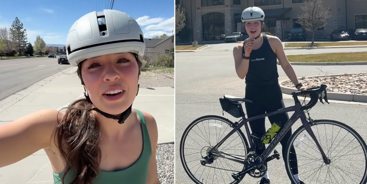 Mladá žena bicykluje na ceste