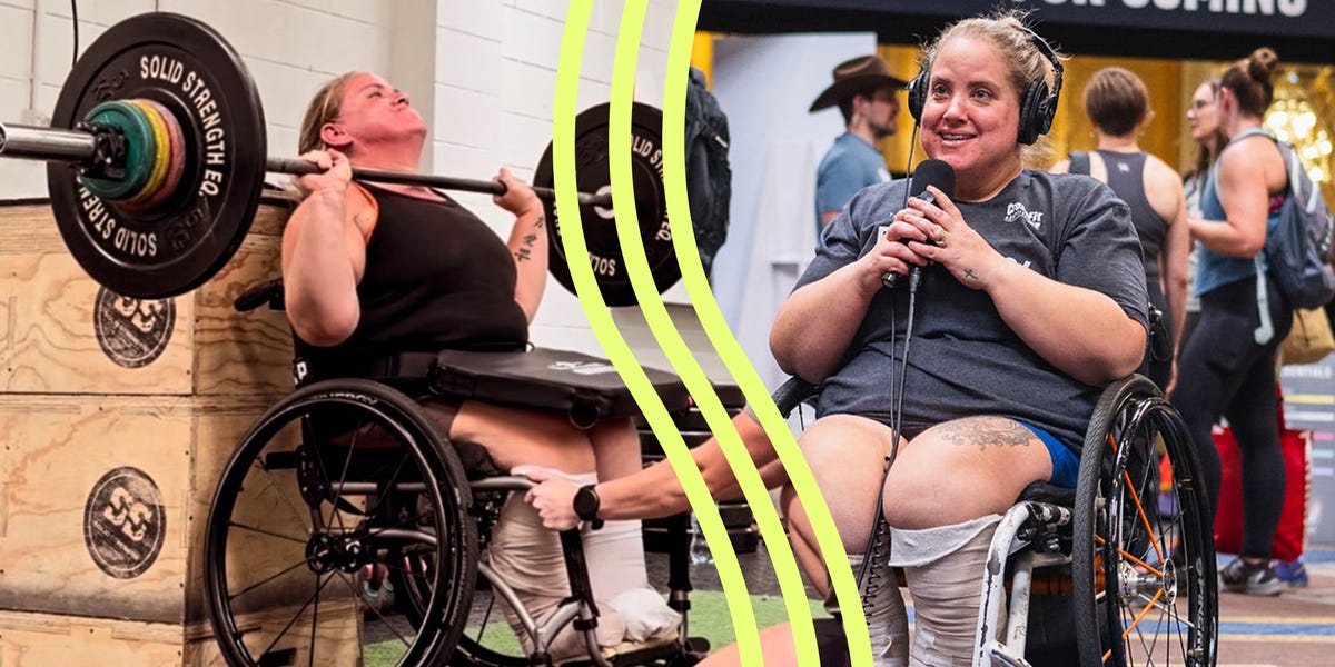 Sarah na invalidnom vozíku s činkou v rukách